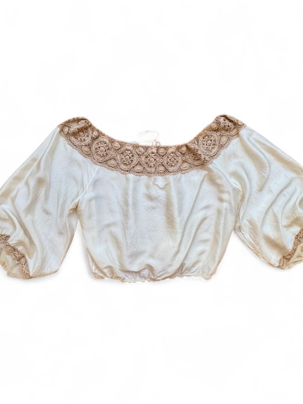 Jean Paul Gaultier 2006 Runway VTG Silk & Lace Peasant Blouse Off Shoulder Sz M - Picture 5 of 8